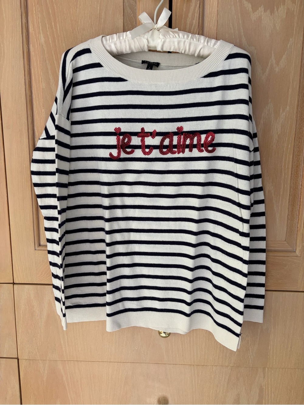 Talbots “je t’aime” Cream Sweater with Navy Stripes